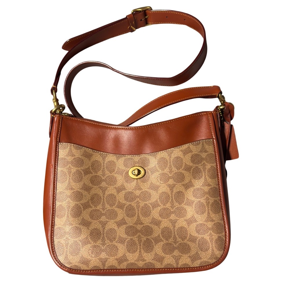 Coach Chaise Crossbody Bag Signature Coated Canvas Leather Tan Brown C8487